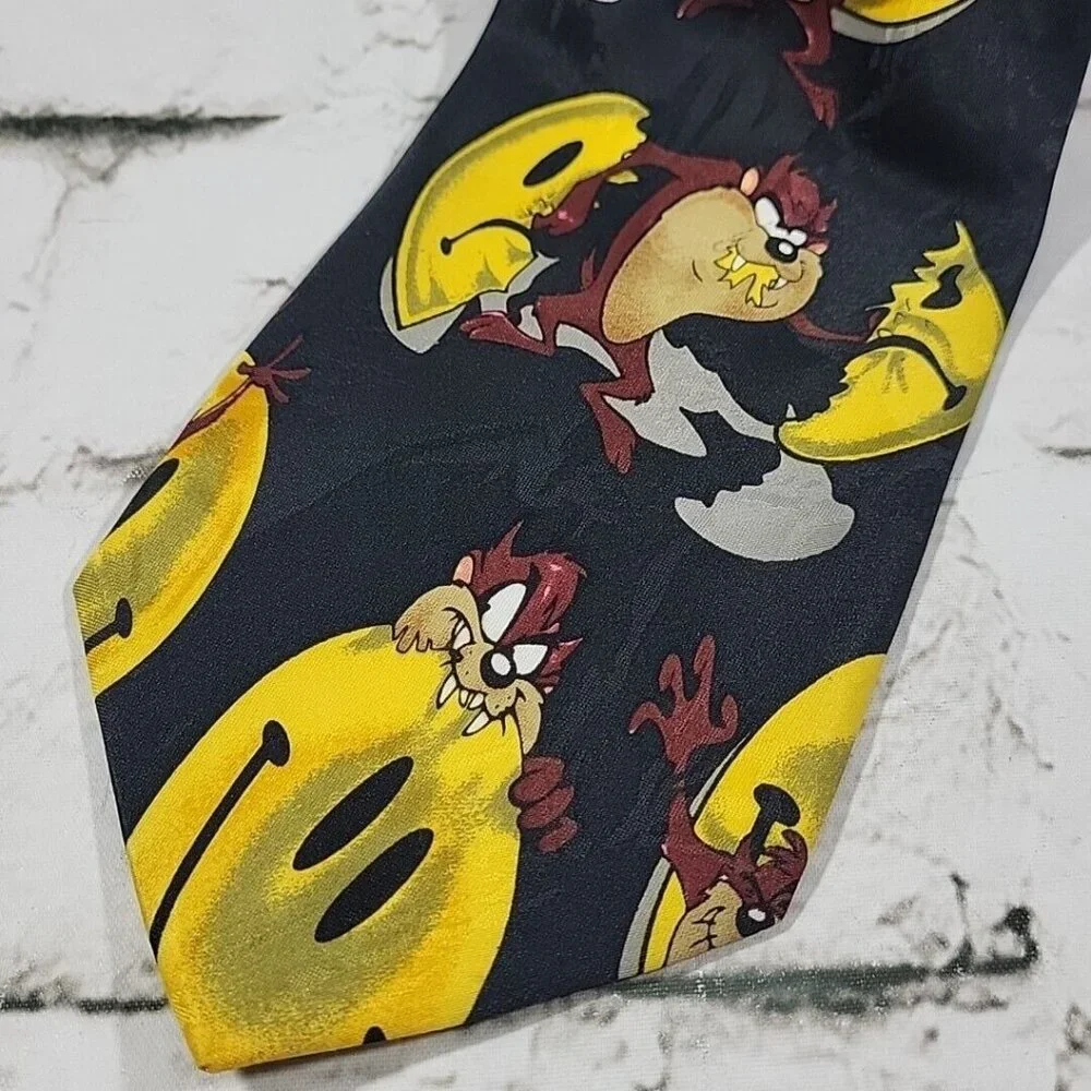 Vintage 1996 Looney Tunes Mania Tasmanian Devil Smiley Face Tie‎